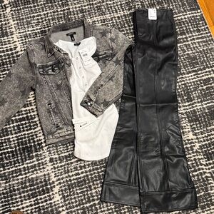 Trendy bundle- Aqua Black and Gray denim jacket, Splenda thermal, FP black pants